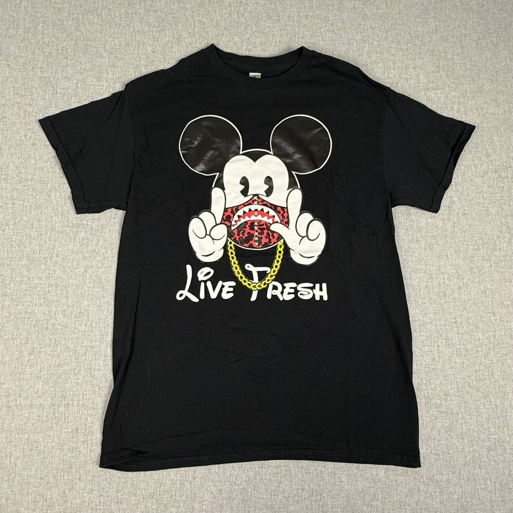 Gildan Live Fresh Mickey Mouse Best Dad Ever Black T-Shirt Size M Streetwear